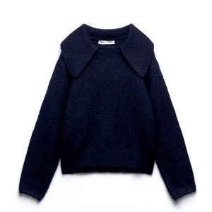 ZARA navy knit collared sweater size S